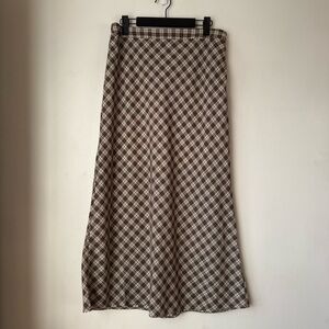 Things Between Beige Maroon Plaid Zoe Midi Skirt M
